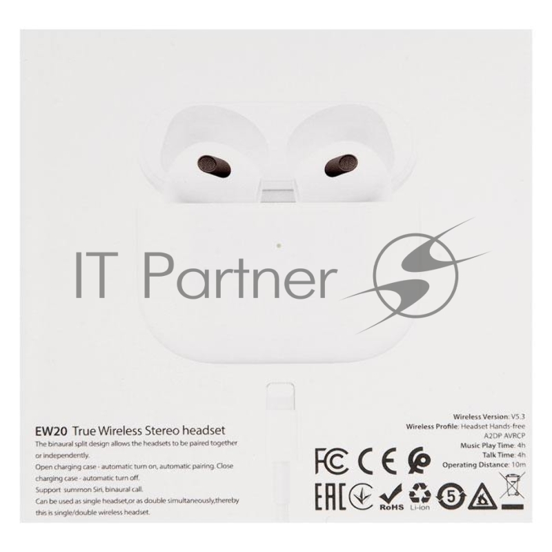 Наушники HOCO EW20 беспроводные оригинальной серии с док станцией TWS, BT 5.3 белый