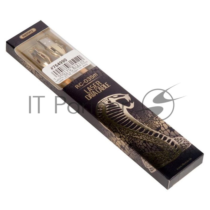 Кабель USB 2.0A REMAX micro Laser LED RC-035m 1м, золотой