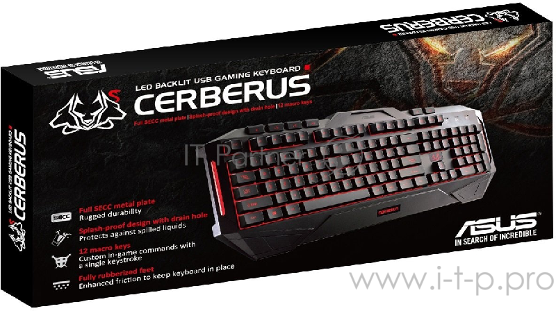 Клавиатура Asus CERBERUS черный USB Multimedia LED