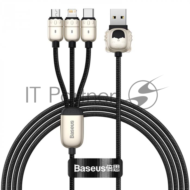 Кабель USB BASEUS Year of the Tiger 3 в 1, Micro-USB, Type-C, Lightning, 3.5A, длина 1.2 м, черный
