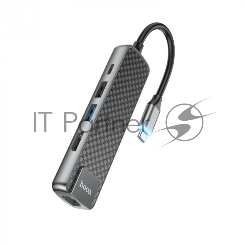 Переходник HOCO HB23 Easy view Type-C адаптер (HDMI+USB3.0+USB2.0+RJ45+PD), серый