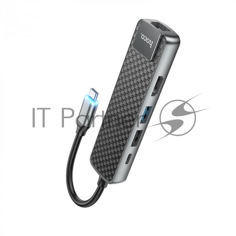 Переходник HOCO HB23 Easy view Type-C адаптер (HDMI+USB3.0+USB2.0+RJ45+PD), серый