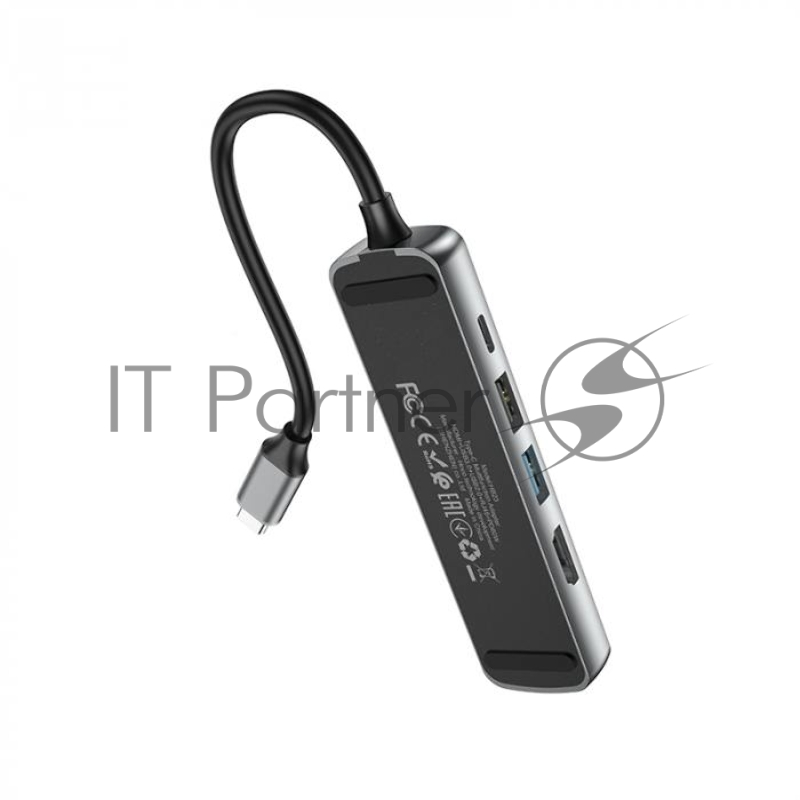Переходник HOCO HB23 Easy view Type-C адаптер (HDMI+USB3.0+USB2.0+RJ45+PD), серый