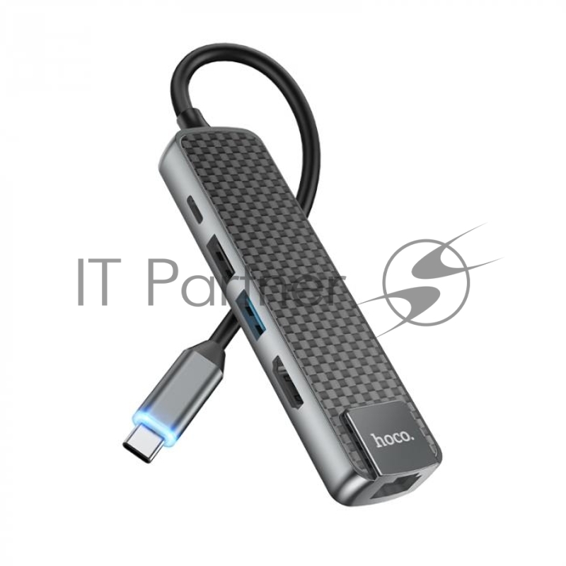 Переходник HOCO HB23 Easy view Type-C адаптер (HDMI+USB3.0+USB2.0+RJ45+PD), серый