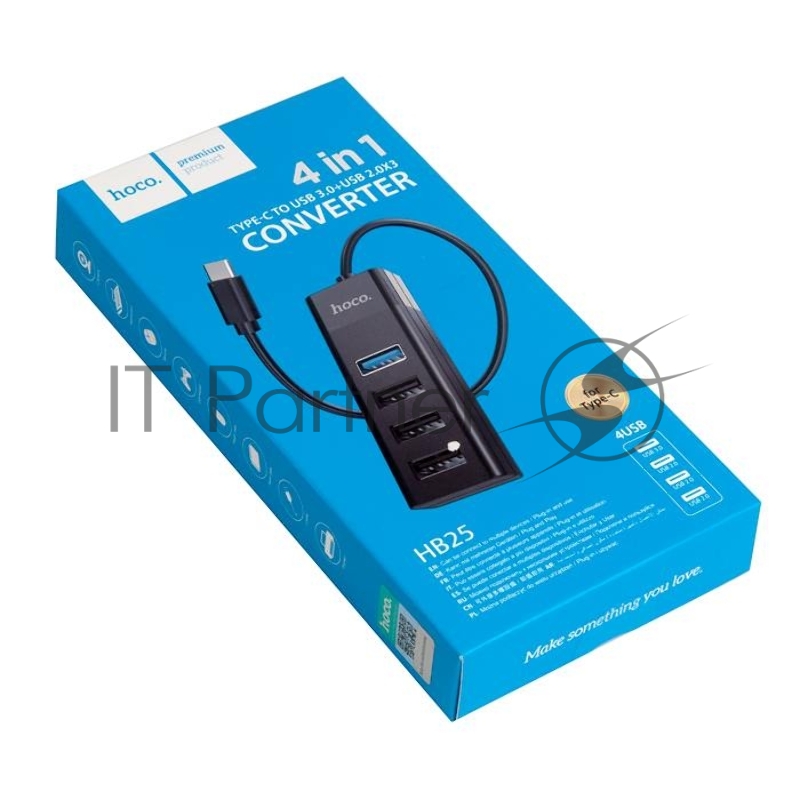 Переходник разветвитель Hoco HB25 Easy Mix, Type-C - 1*USB3.0 + 3*USB2.0, черный