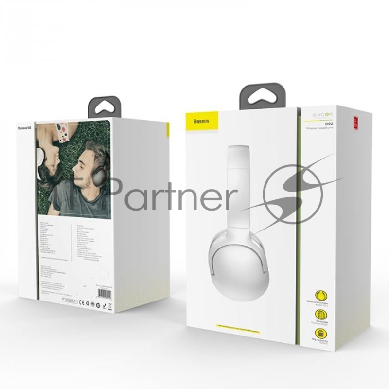 Наушники BASEUS Encok D02 Pro полноразмерные, беспроводные, BT 5.0, jack 3.5 мм, белый