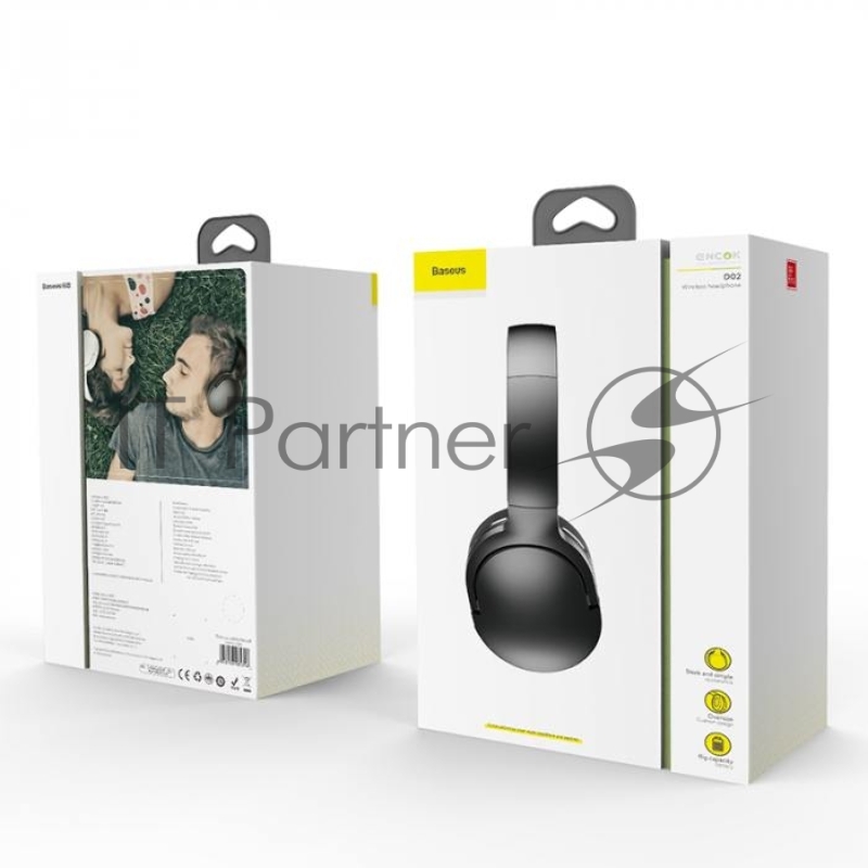 Наушники BASEUS Encok D02 Pro полноразмерные, беспроводные, BT 5.0, jack 3.5 мм, черный