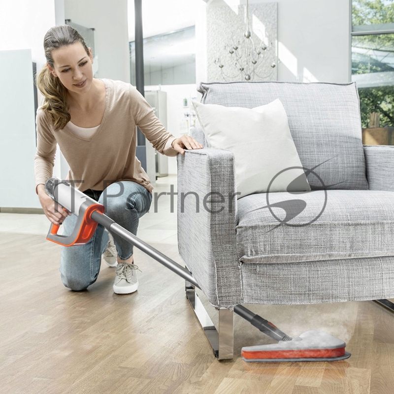 Паровая швабра Endever Odyssey Q-621, белый/оранжевый цвет, 1500 Вт, объем резервуара 0,35 л, подача пара 35 г/мин, по 4 шт/уп