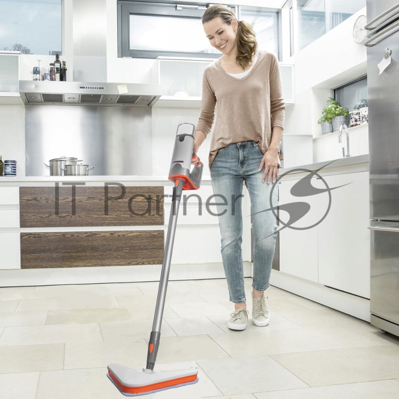 Паровая швабра Endever Odyssey Q-621, белый/оранжевый цвет, 1500 Вт, объем резервуара 0,35 л, подача пара 35 г/мин, по 4 шт/уп