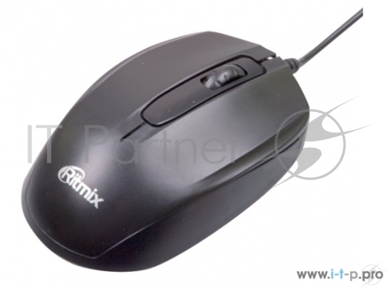 Мышь проводная Ritmix ROM-200 Black, 800 DPI, Кнопки: 2+1 колесо, Длина кабеля: 110 см, USB
