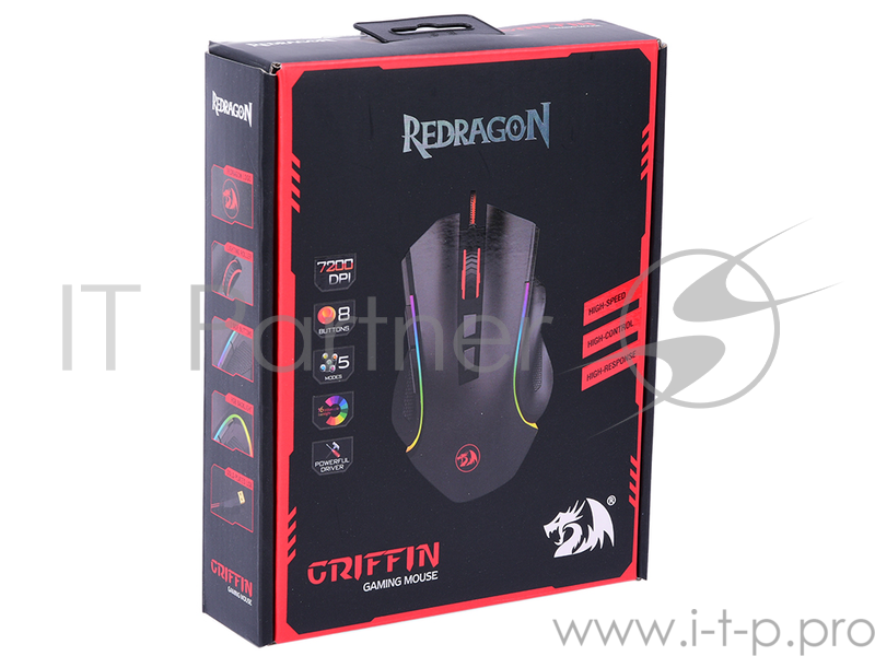 Мышь игровая проводная Griffin оптика,RGB,7200dpi Redragon