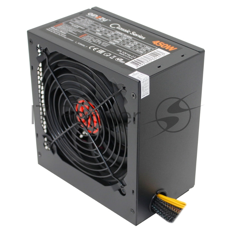 Блок питания Ginzzu CB450 12CM black,24+4p,PCI-E, 3*SATA, 2*IDE,оплетка MB, кабель питания