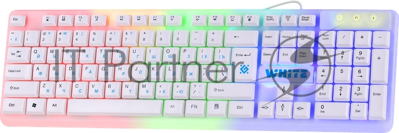 Проводная игровая клавиатура Defender White GK-172 RU,радуж. подсветка,104 кнопки