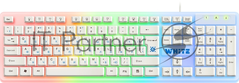 Проводная игровая клавиатура Defender White GK-172 RU,радуж. подсветка,104 кнопки