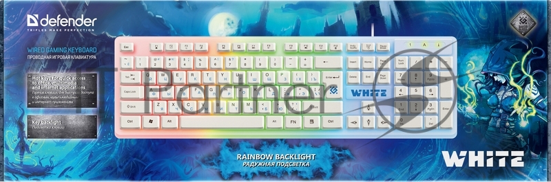 Проводная игровая клавиатура Defender White GK-172 RU,радуж. подсветка,104 кнопки