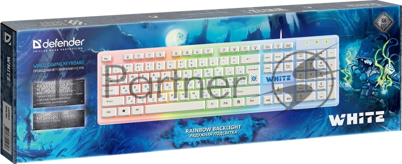 Проводная игровая клавиатура Defender White GK-172 RU,радуж. подсветка,104 кнопки