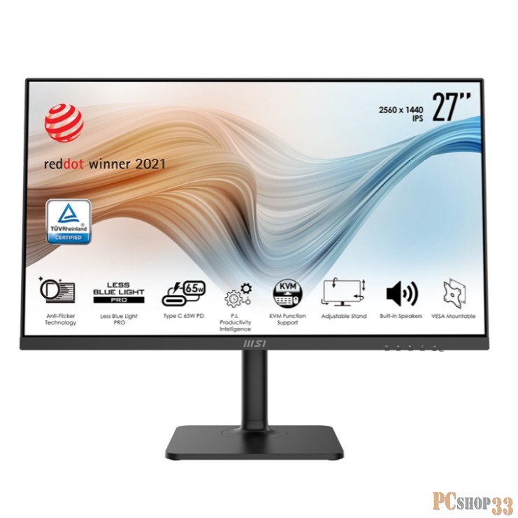 Монитор/ MSI Modern MD272QP 27 (2560x1440 (матовый))/IPS/flat/1xHDMI(1.4 C/2xUSB 2.0 Type A/1xUSB 2.0 Type B/75Hz/4ms 27(2560x1440)/ (Ghz)/Mb/Gb/Ext:war 1y/black/