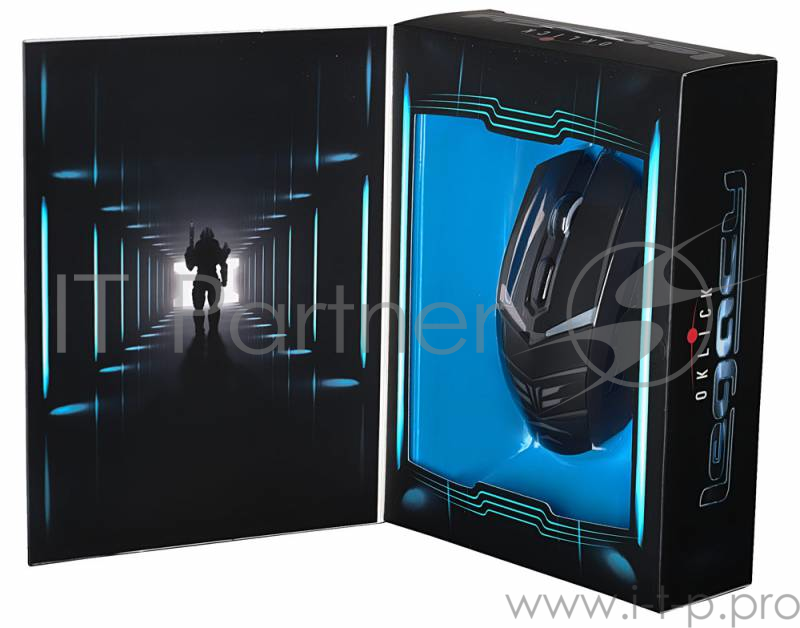 Мышь Oklick 745G LEGACY черный/голубой оптическая (2400dpi) USB игровая (6but)