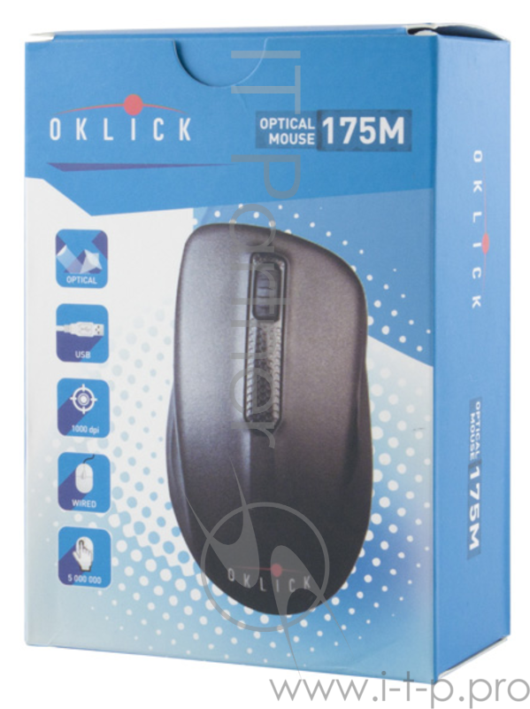 Мышь Oklick 175M черный оптическая (1000dpi) USB (2but)