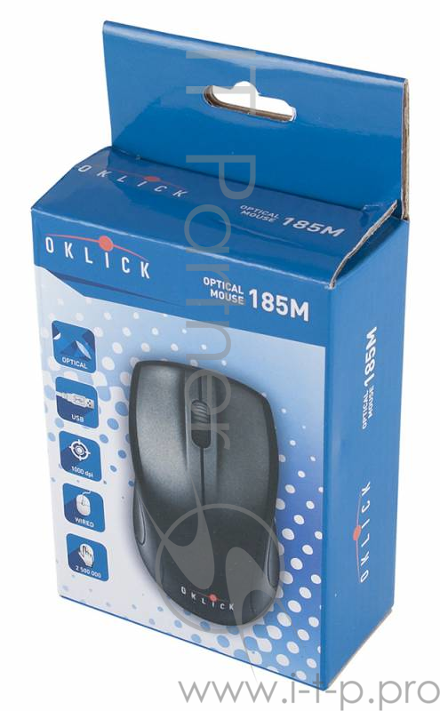 Мышь Oklick 185M черный оптическая (1000dpi) USB (2but)