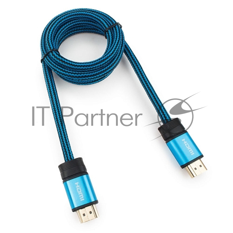 Кабель HDMI Cablexpert, серия Gold, 1 м, v1.4, M/M, синий, позол.разъемы, алюминиевый корпус, нейлоновая оплетка, коробка
