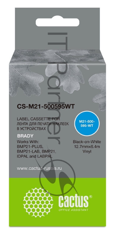 Картридж ленточный Cactus CS-M21-500595WT черный для Brady BMP21-PLUS, BMP21-LAB