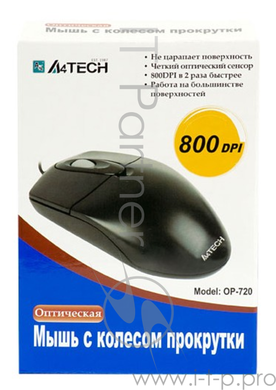 Мышь A4 OP-720 3D черный оптическая (800dpi) USB1.1 (2but)