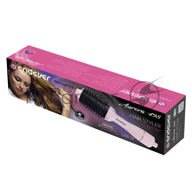 Стайлер Endever Aurora-498 Мощность 1200 Вт, цвет светло-розовый, 3 режима температуры и скорости, керамическое покрытие