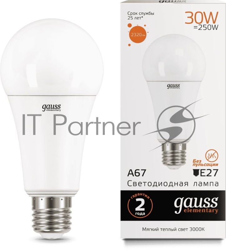 Лампа светодиодная Led Elementary A67 30Вт E27 3000К Gauss 73219