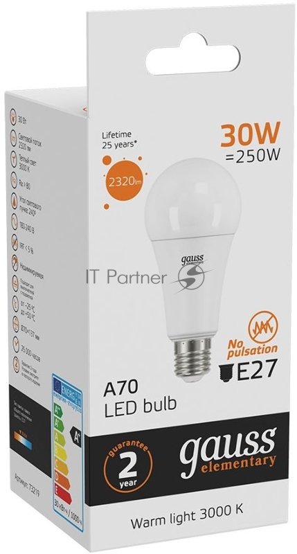 Лампа светодиодная Led Elementary A67 30Вт E27 3000К Gauss 73219