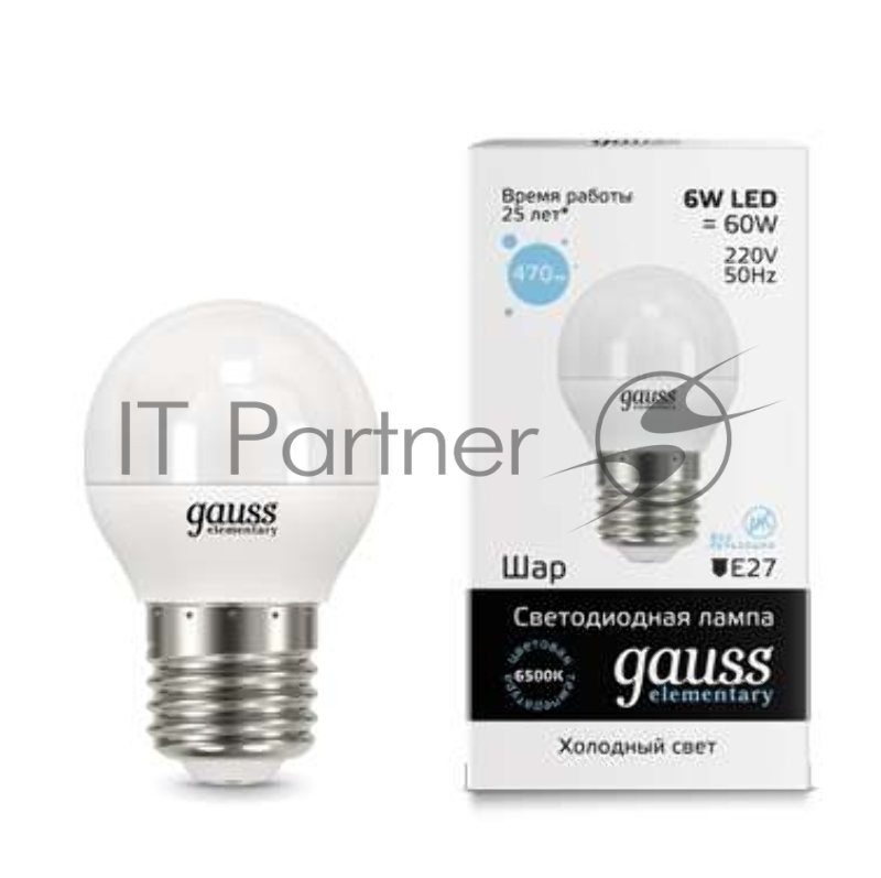 Лампа светодиодная LED Elementary Globe 6Вт E27 6500К Gauss 53236