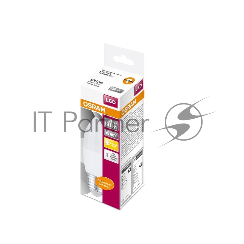Лампа светодиодная LED STAR CLASSIC B 60 6.5W/830 6.5Вт свеча 3000К тепл. бел. E27 550лм 220-240В матов. пласт. OSRAM 4058075134232