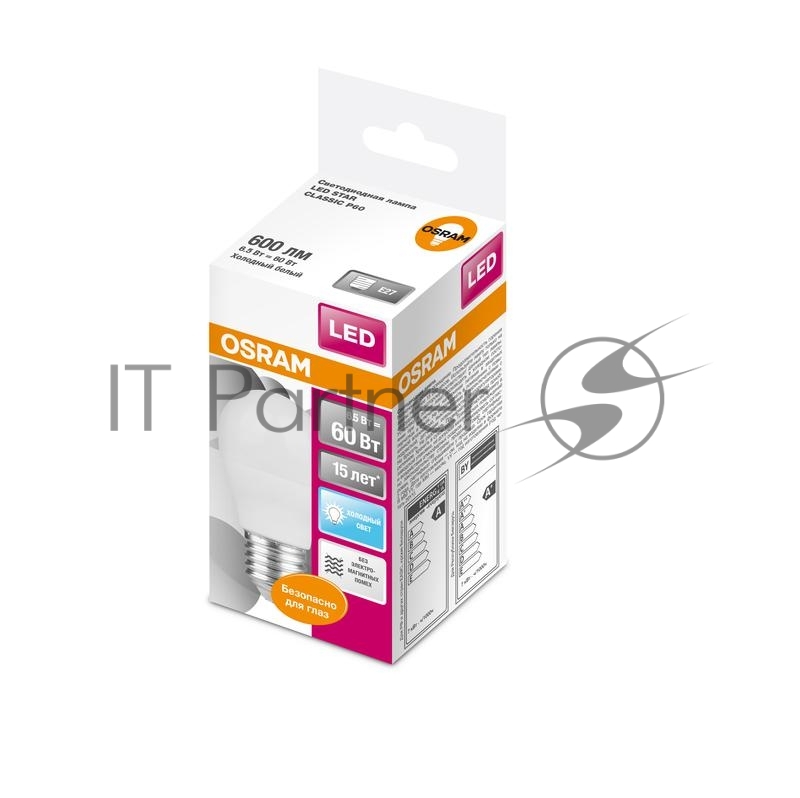 Лампа светодиодная LED STAR CLASSIC P 60 6.5W/840 6.5Вт шар 4000К нейтр. бел. E27 550лм 220-240В матов. пласт. OSRAM 4058075134324