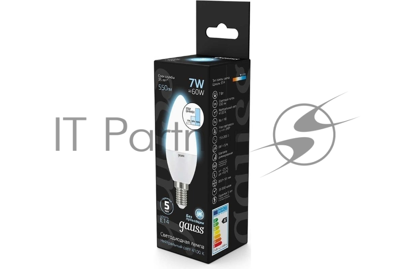 Лампа светодиодная LED Candle 7Вт E14 4100К step dimmable (диммир.) Gauss 103101207-S