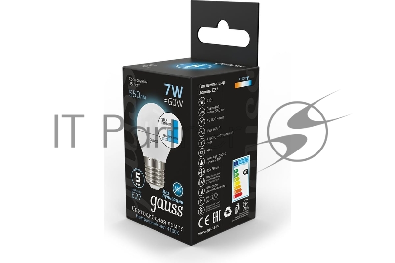 Лампа светодиодная LED Globe 7Вт E27 4100К step dimmable (диммир.) Gauss 105102207-S