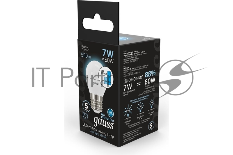 Лампа светодиодная LED Globe 7Вт E27 4100К step dimmable (диммир.) Gauss 105102207-S