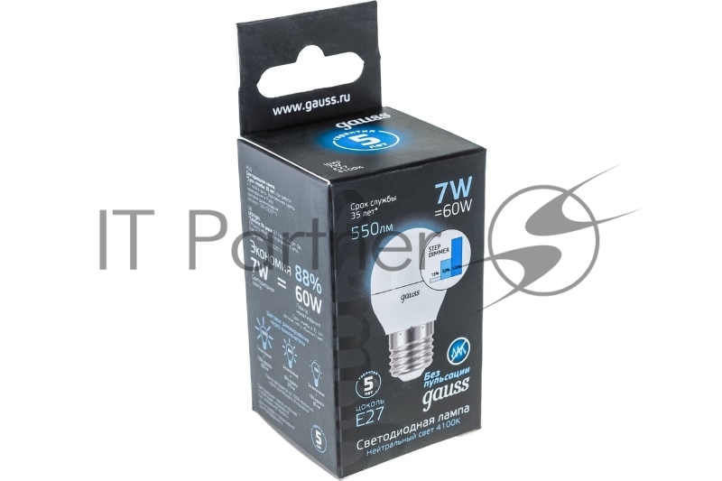 Лампа светодиодная LED Globe 7Вт E27 4100К step dimmable (диммир.) Gauss 105102207-S