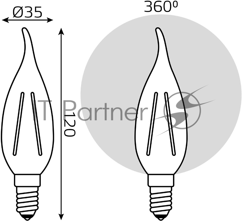 Лампа светодиодная Filament Свеча на ветру E14 5Вт 4100К Golden GAUSS 104801805