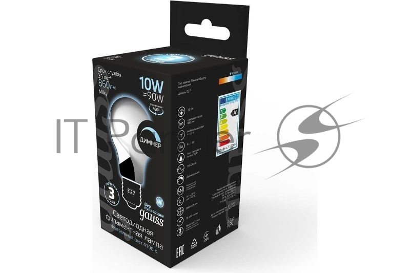 Лампа светодиодная Filament A60 E27 10Вт 4100К OPAL диммир GAUSS 102202210-D