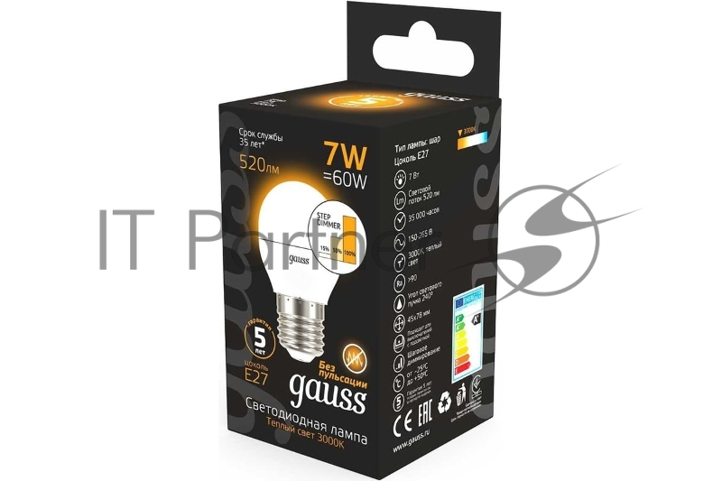 Лампа светодиодная LED Globe 7Вт E27 3000К step dimmable (диммир.) Gauss 105102107-S