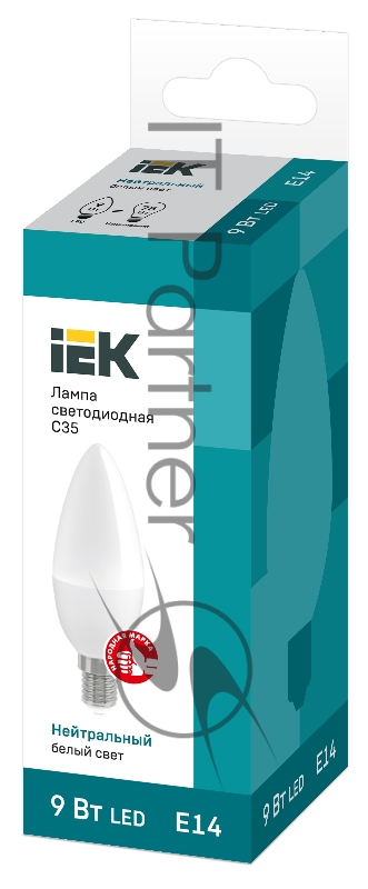 Лампа светодиодная LED 9Вт 230В 4000К E14 свеча | LLE-C35-9-230-40-E14 | IEK