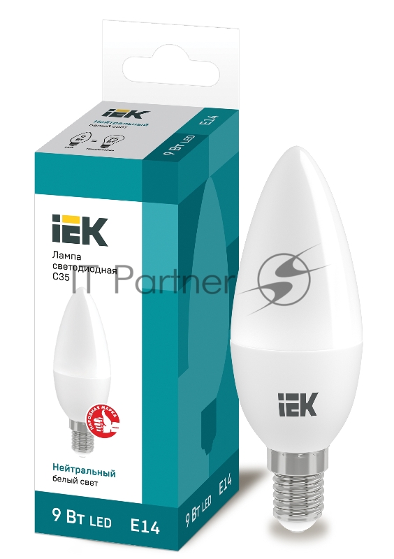 Лампа светодиодная LED 9Вт 230В 4000К E14 свеча | LLE-C35-9-230-40-E14 | IEK