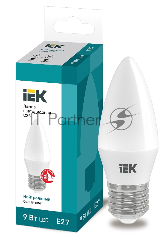 Лампа светодиодная LED 9Вт 230В 4000К E27 свеча | LLE-C35-9-230-40-E27 | IEK