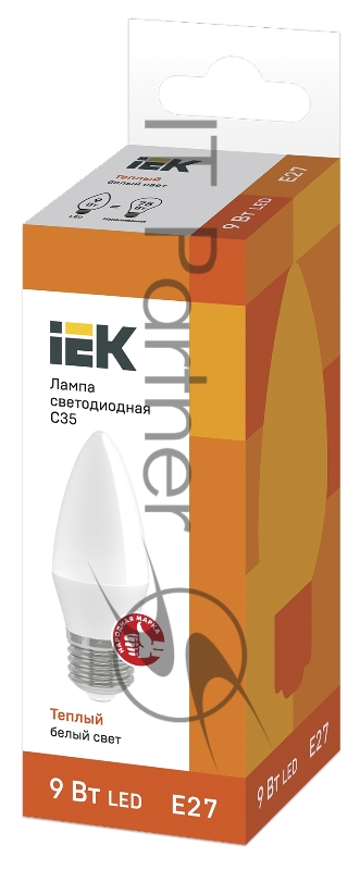 Лампа светодиодная LED 9Вт 230В 3000К E27 свеча | LLE-C35-9-230-30-E27 | IEK
