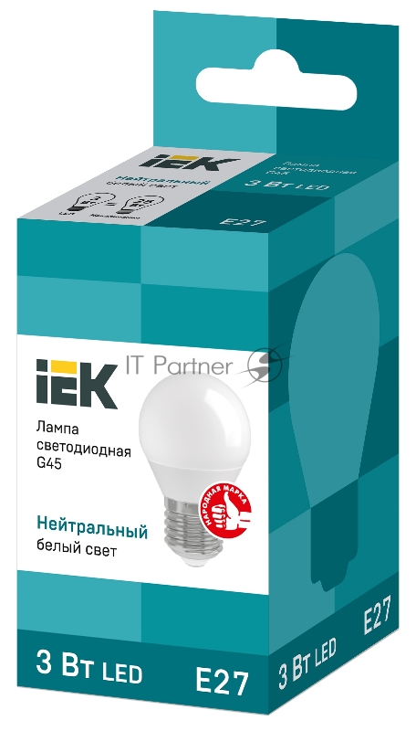 Лампа светодиодная LED 3Вт Е27 220В 4000К G45 шар | LLE-G45-3-230-40-E27 | IEK