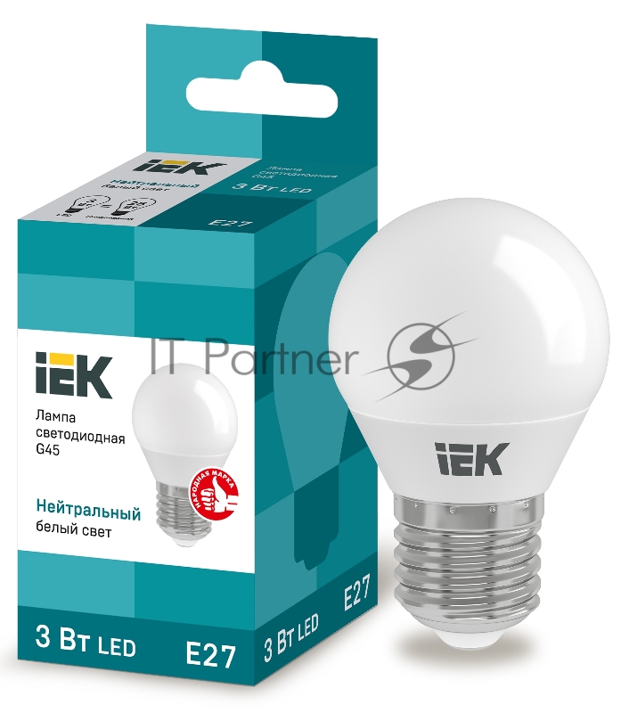 Лампа светодиодная LED 3Вт Е27 220В 4000К G45 шар | LLE-G45-3-230-40-E27 | IEK