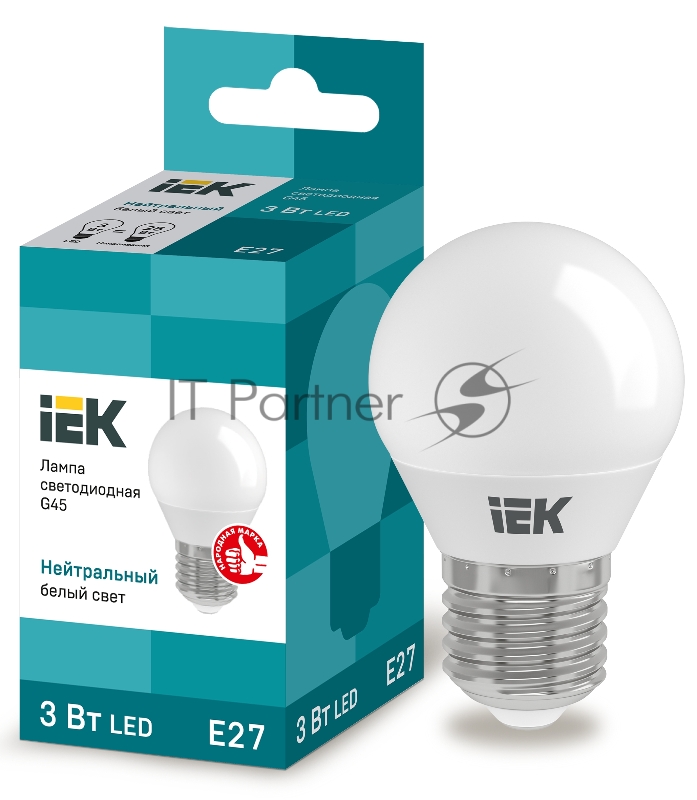 Лампа светодиодная LED 3Вт Е27 220В 4000К G45 шар | LLE-G45-3-230-40-E27 | IEK