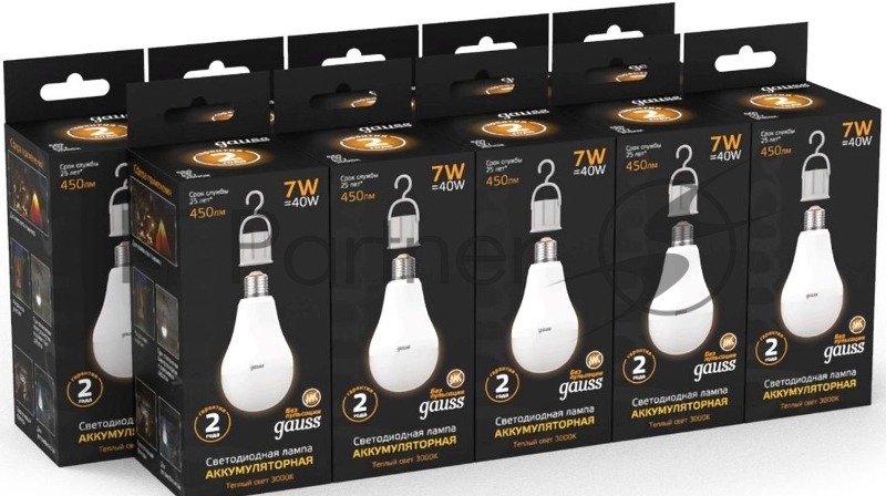 Лампа LED A60 7W E27 450lm 3000K с Li-Ion аккумулятором 1/10/60 | 102402107 | Gauss