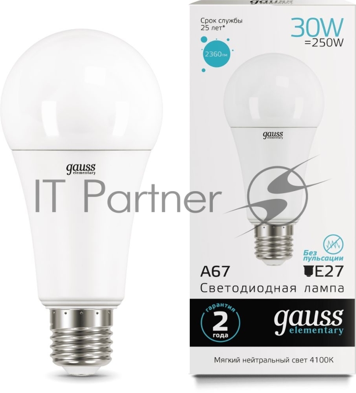 Лампа светодиодная Elementary A67 30Вт E27 4100К Gauss 73229