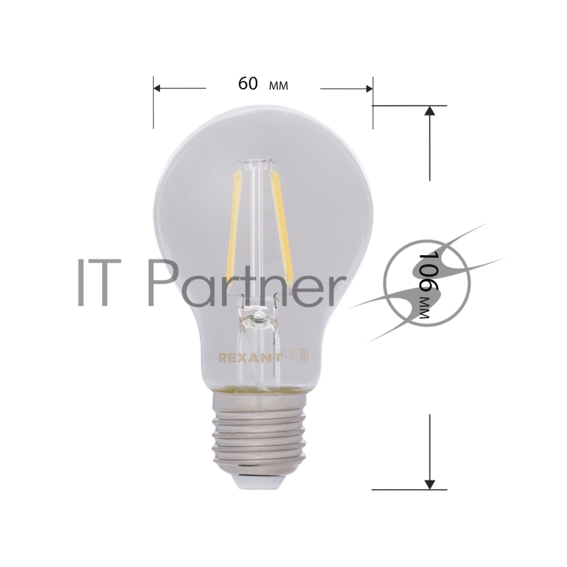 Лампа филаментная REXANT Груша A60 11.5 Вт 1380 Лм 4000K E27 прозрачная колба